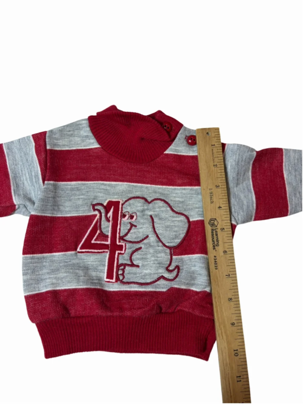 Vintage 80s Carter’s Red Gray Stripe Elephant Sweater Pullover 12M USA Cute